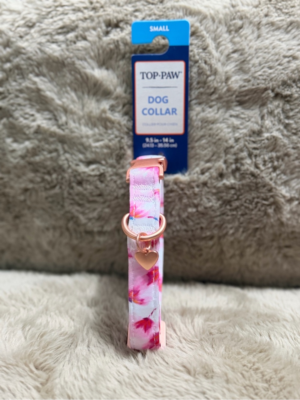 Top Paw Pink Floral Collar with Rose Gold Heart Charm